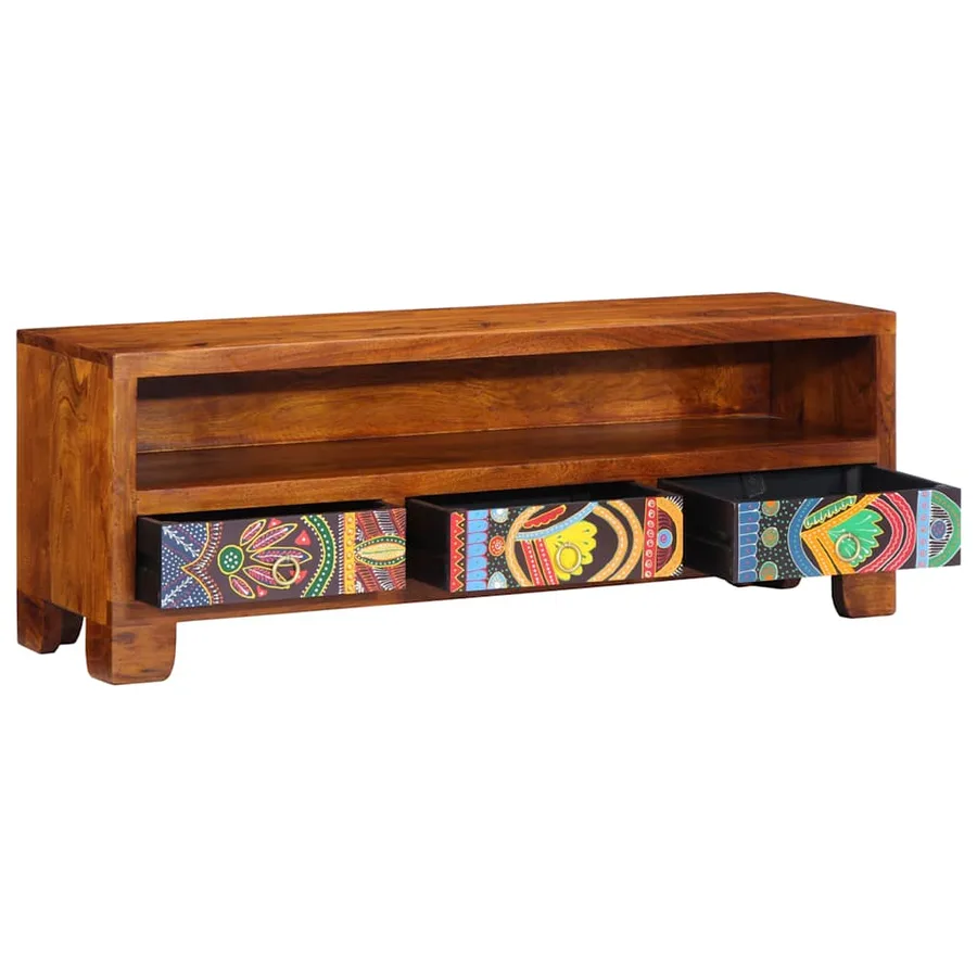 Meuble TV multicolore 110x30x40 bois d'acacia massif - 4