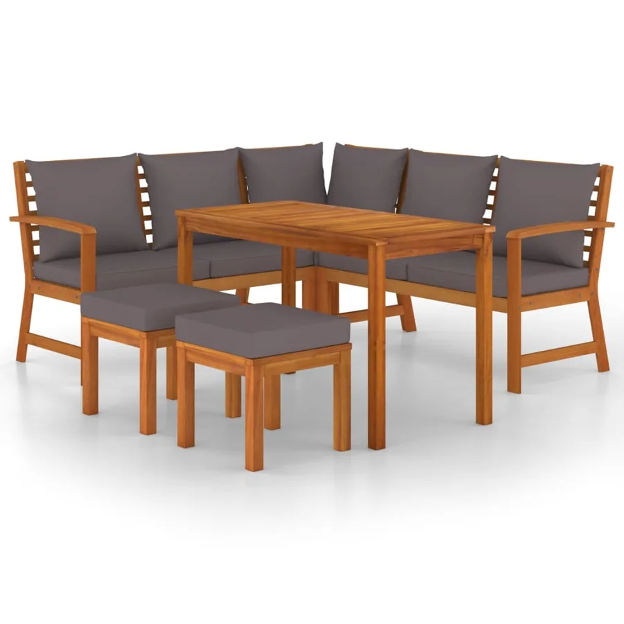 Ensemble à manger de jardin 6 pcs avec coussins Bois d'acacia - 2