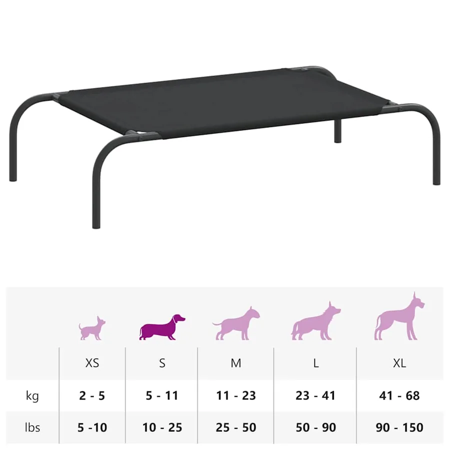 Lit surélevé pour chien noir 90x50x20 cm tissu oxford et acier - 9