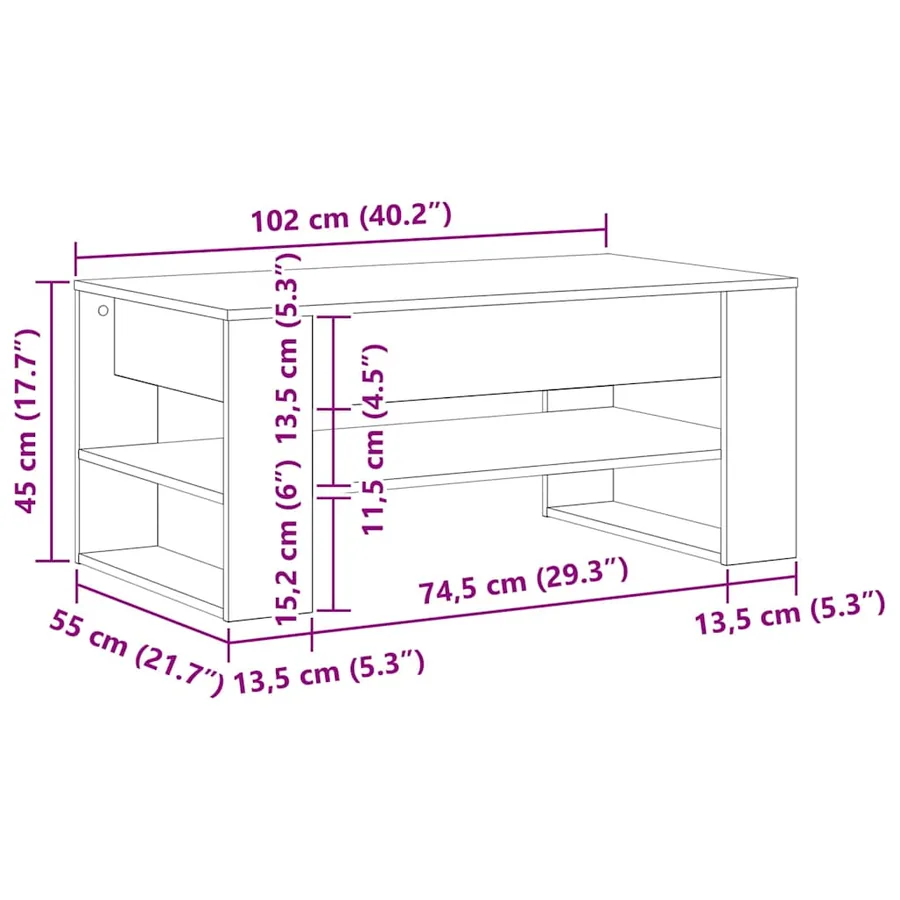 Table basse Chêne artisanal 102 x 55 x 45 cm Bois d'ingénierie - 11