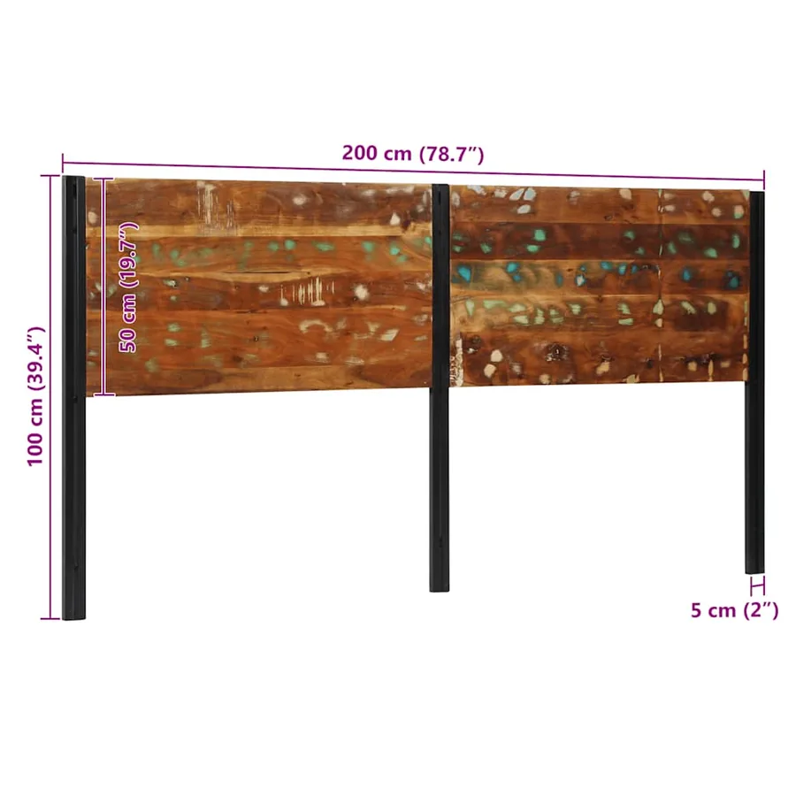 Tête de lit 200 cm bois massif récupéré et fer - 9
