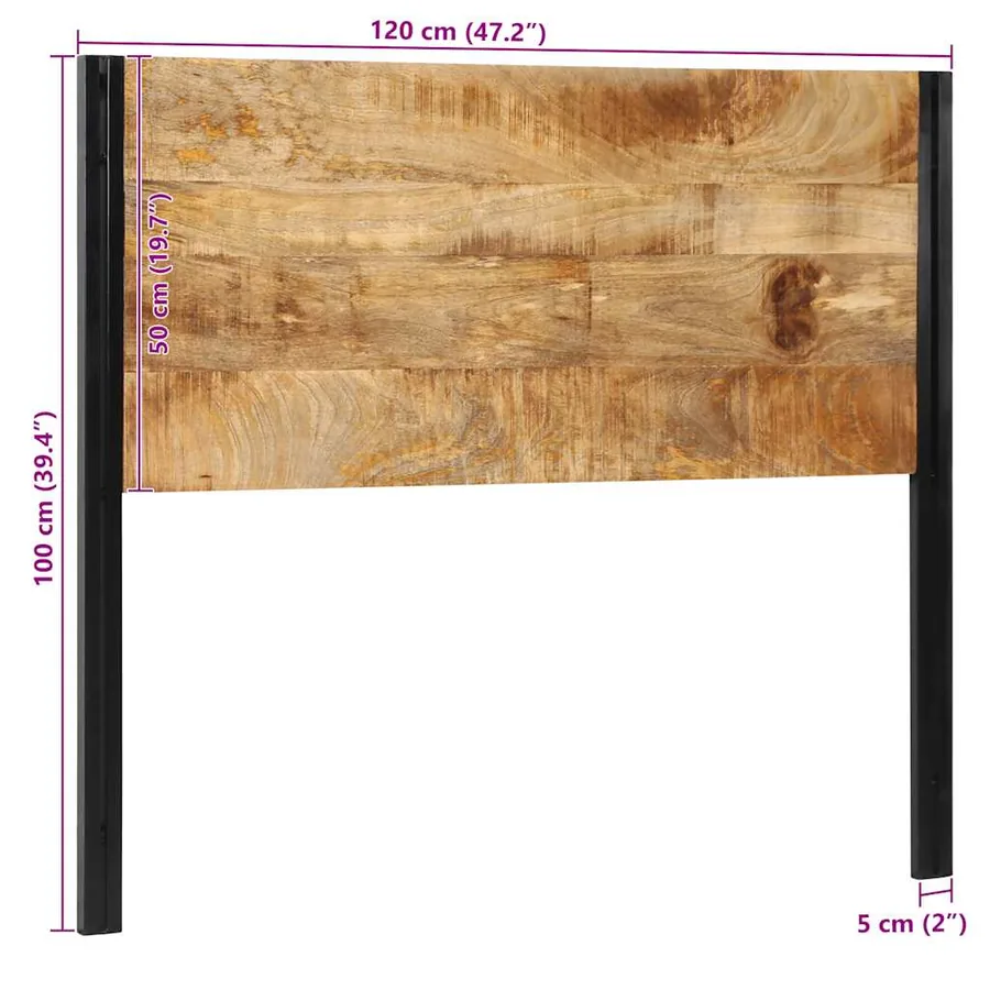 Tête de lit 120 cm bois massif manguier et fer - 11
