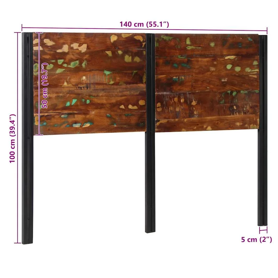 Tête de lit 140 cm bois massif récupéré et fer - 12