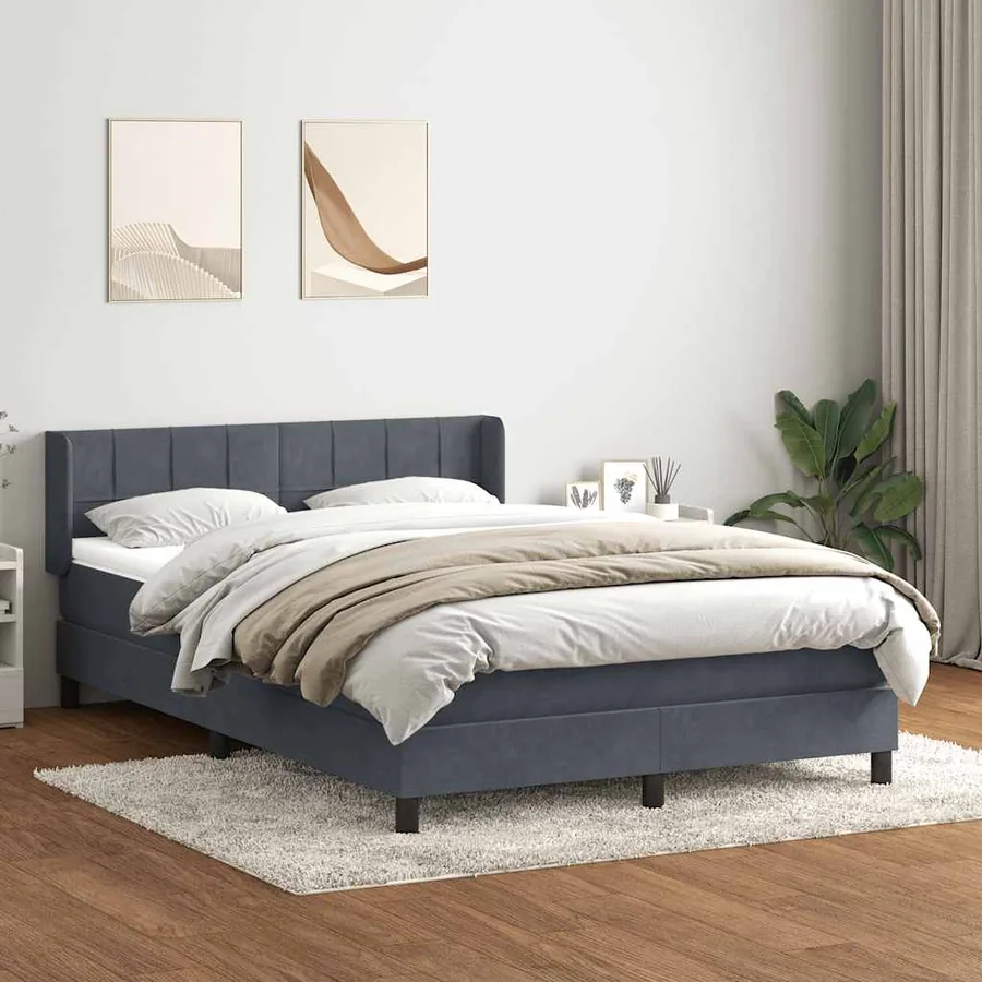 Sommier à lattes de lit et matelas gris foncé 160x210cm velours