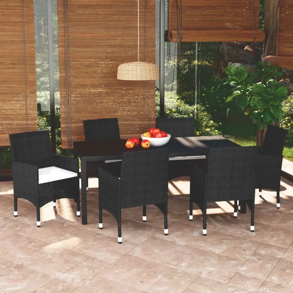 Ensemble à manger de jardin coussins 7pcs Résine tressée Noir