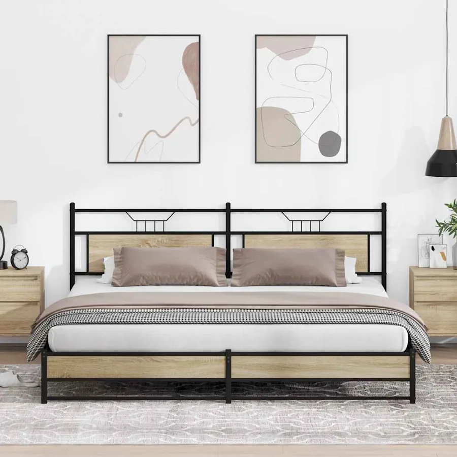 Cadre de lit en métal sans matelas chêne sonoma 193x201 cm