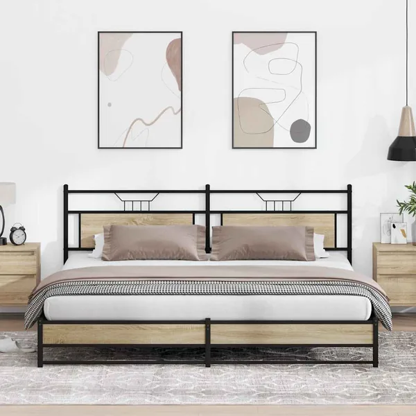 Cadre de lit en métal sans matelas chêne sonoma 193x201 cm