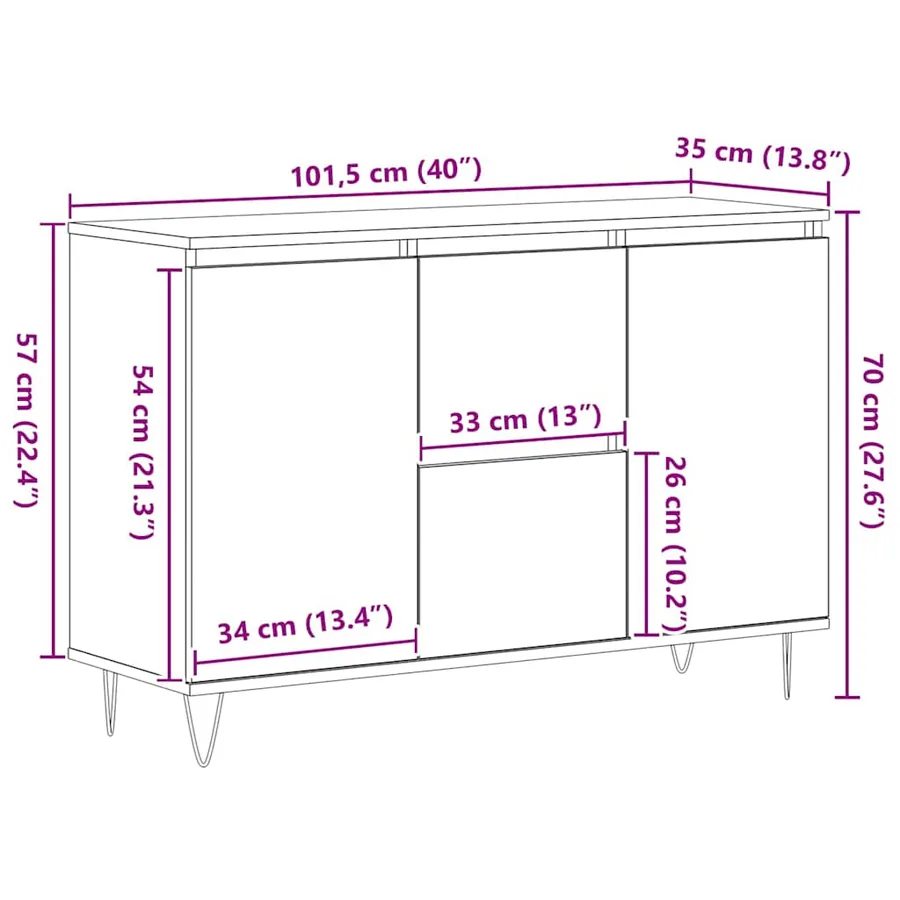 Buffet Chêne noir 101,5 x 35 x 70 cm Bois d'ingénierie - 12