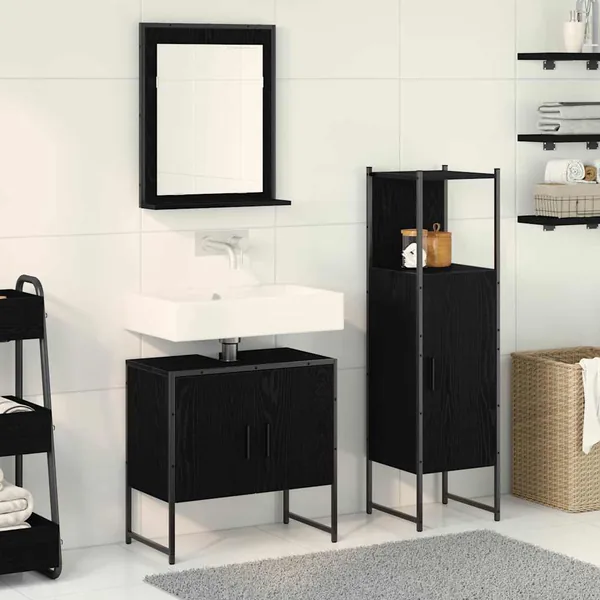 Ensemble de mobilier de salle de bain avec étagère 3 pcs Noir