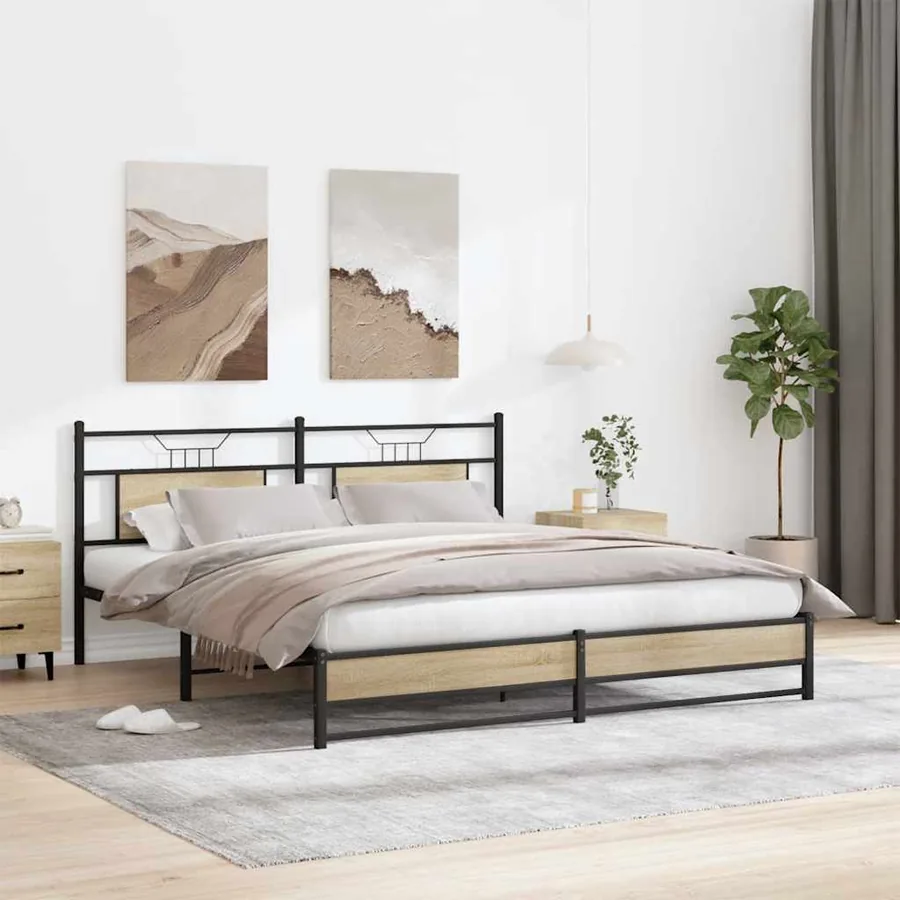 Cadre de lit en métal sans matelas chêne sonoma 180x200 cm - 4