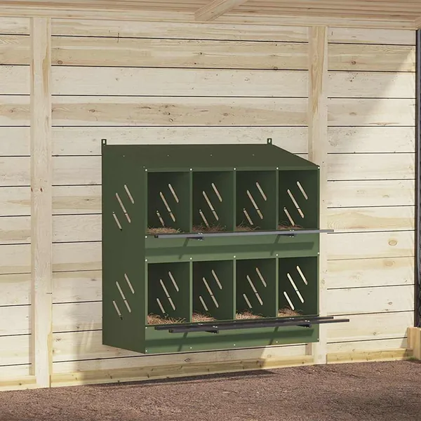 Nichoir à poules avec 8 compartiments vert olive métal