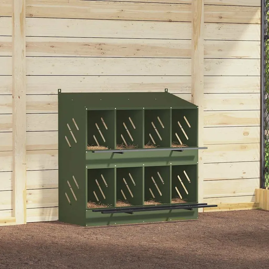 Nichoir à poules avec 8 compartiments vert olive métal - 4