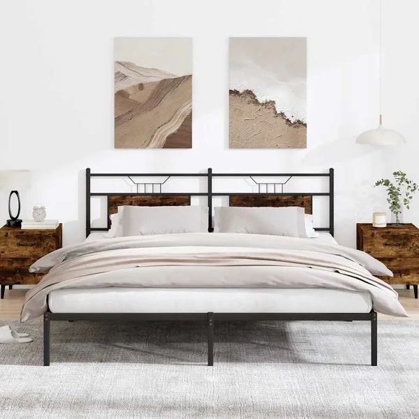 Cadre de lit sans matelas chêne fumé 183x203 cm bois ingénierie