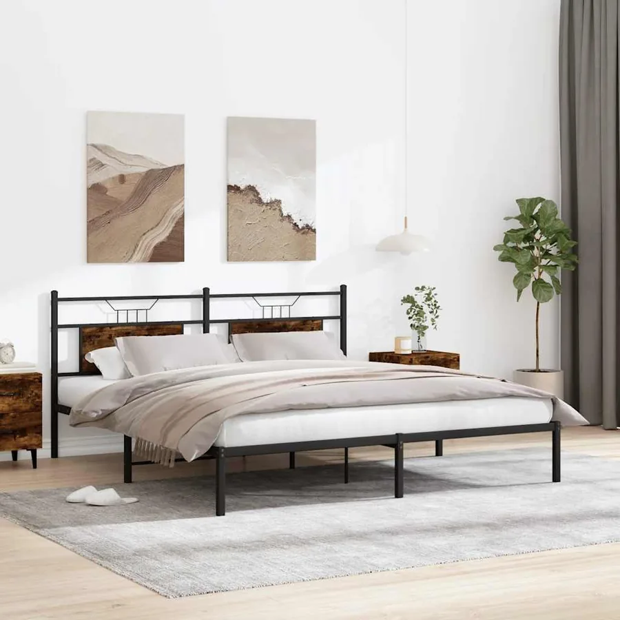 Cadre de lit sans matelas chêne fumé 183x203 cm bois ingénierie - 4