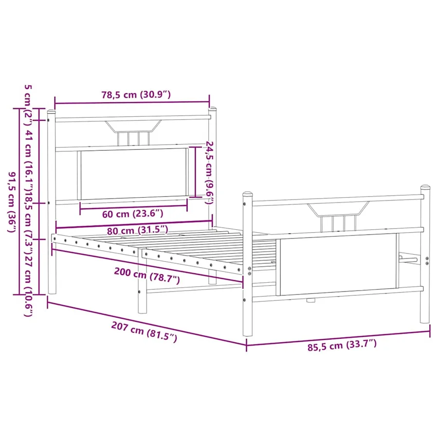 Cadre de lit sans matelas chêne sonoma 80x200 cm - 11