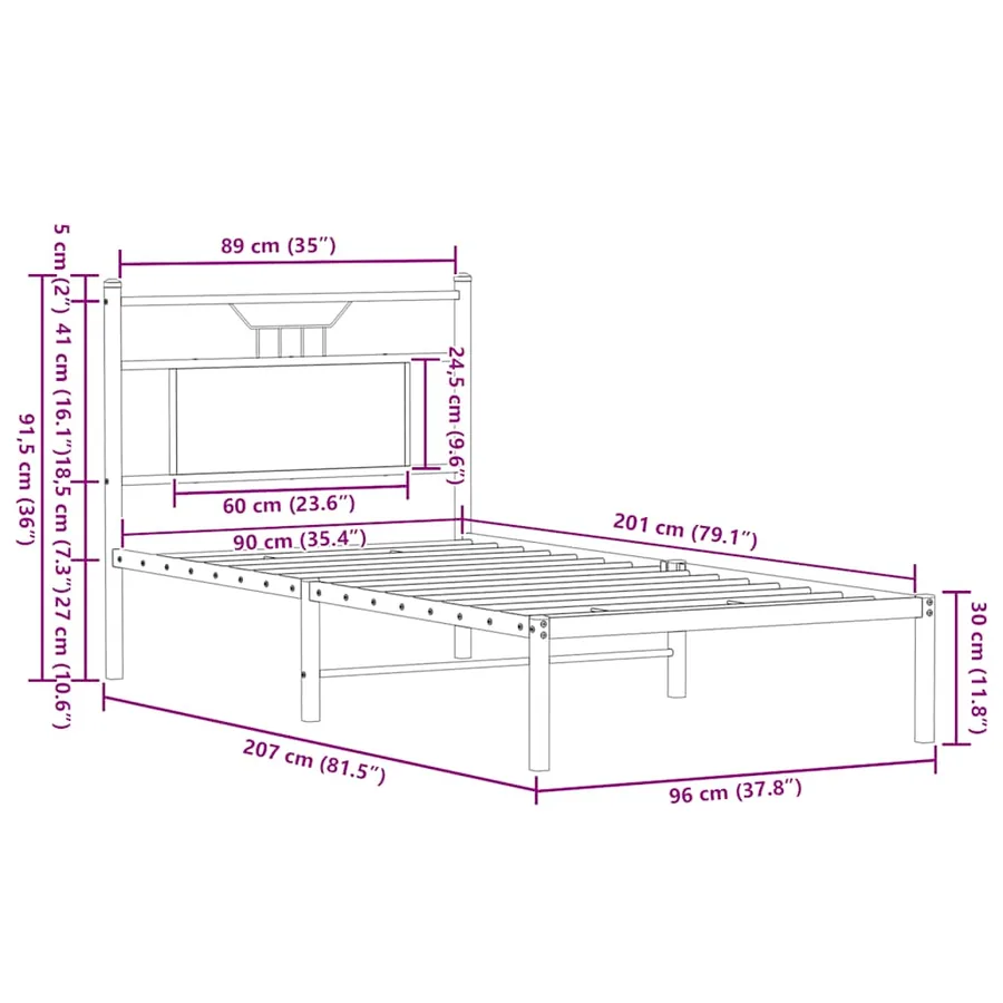 Cadre de lit sans matelas chêne sonoma 90x200 cm - 11