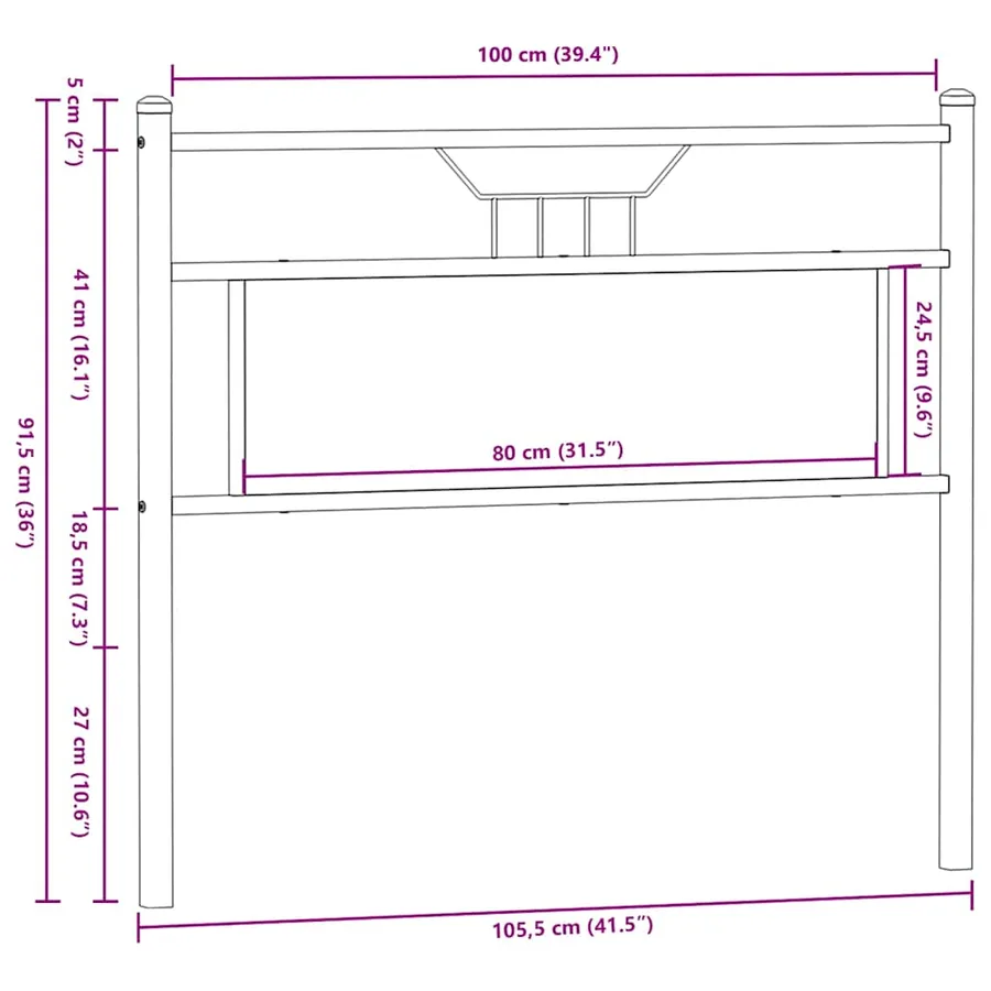 Tête de lit de remplacement chêne fumé 100 cm bois d'ingénierie et acier - 8