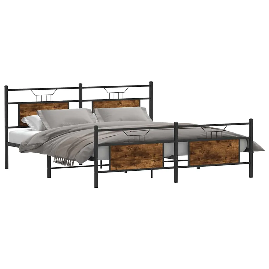 Cadre de lit en métal sans matelas chêne fumé 160x200 cm - 5