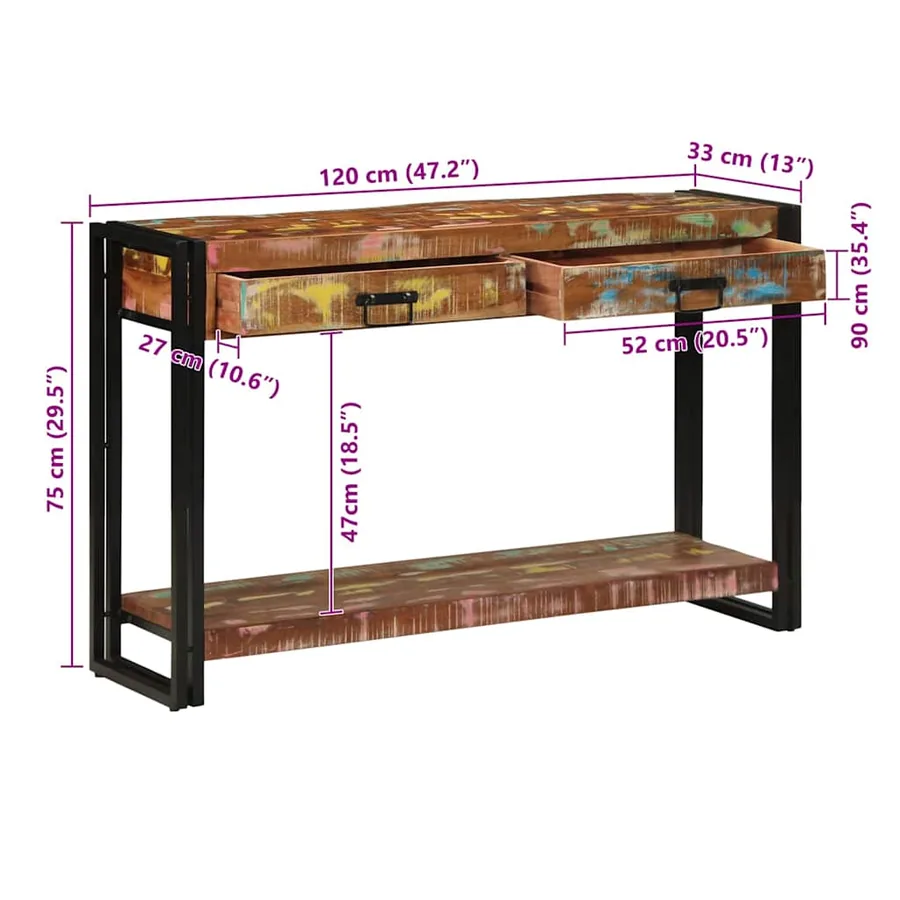 Table console Multicolore 120 x 33 x 75 cm Bois Recyclé Solide - 12