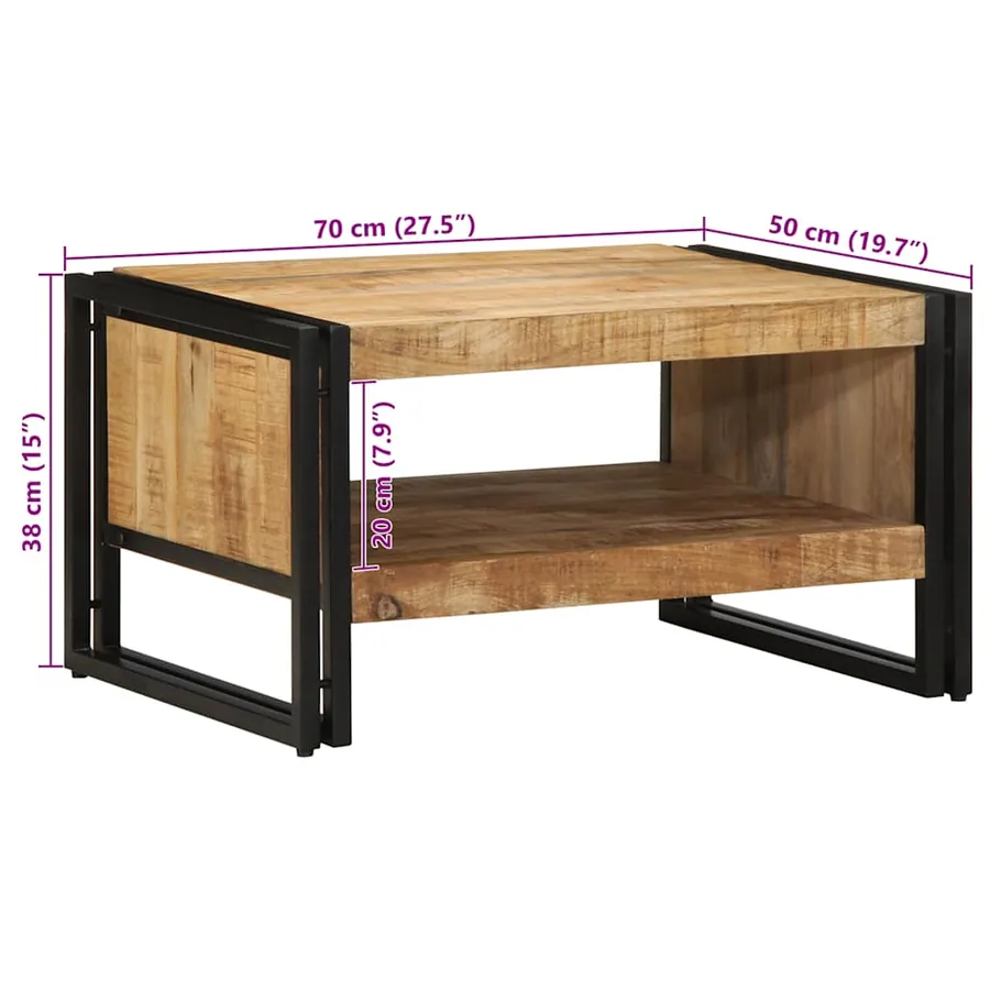 Table basse 70x50x38 cm bois de manguier massif brut - 10
