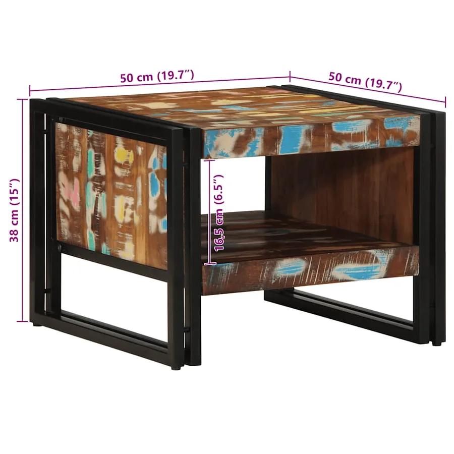 Table basse multicolore 50x50x38 cm bois de récupération massif - 10