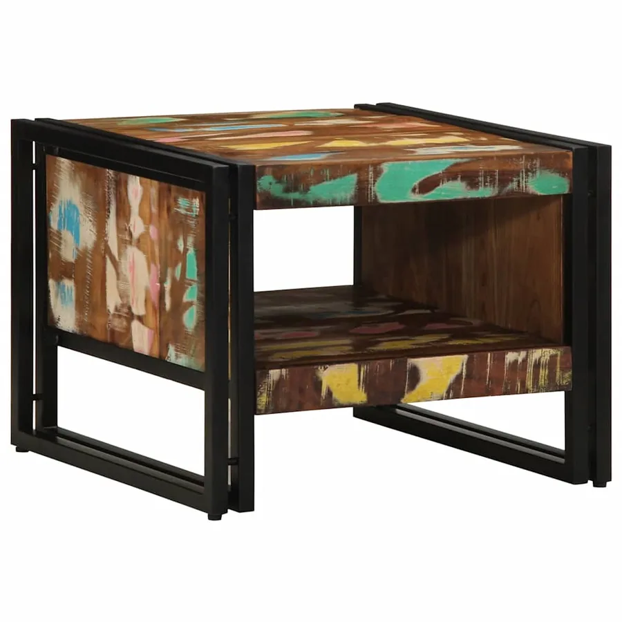 Table basse multicolore 50x50x38 cm bois de récupération massif - 2