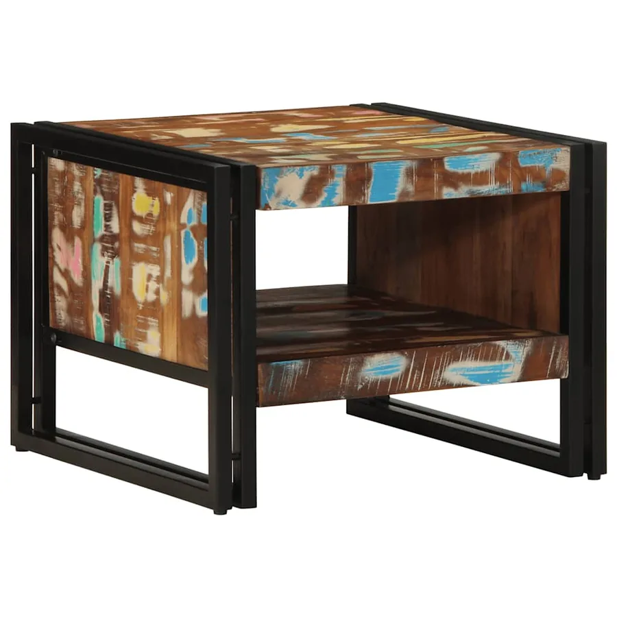 Table basse multicolore 50x50x38 cm bois de récupération massif - 3