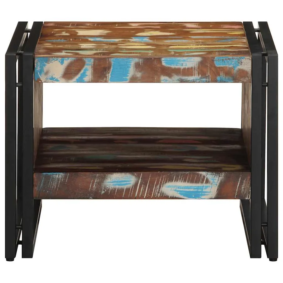 Table basse multicolore 50x50x38 cm bois de récupération massif - 4