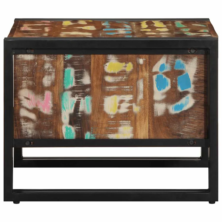 Table basse multicolore 50x50x38 cm bois de récupération massif - 5