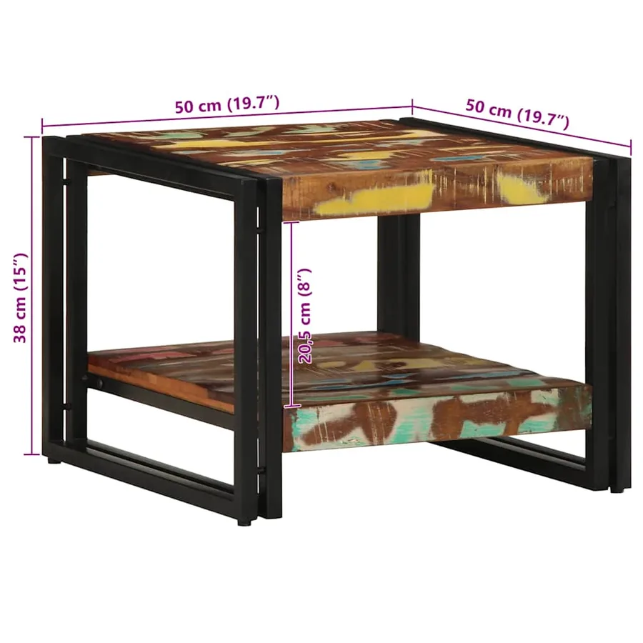 Table basse multicolore 50x50x38 cm bois de récupération massif - 11