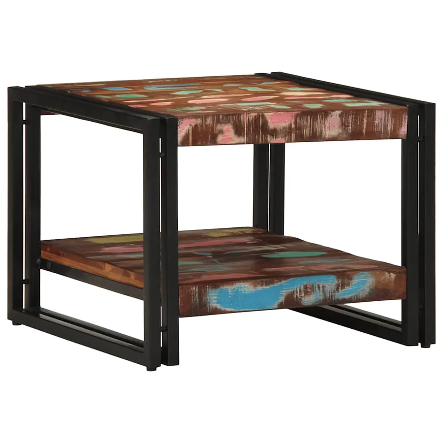 Table basse multicolore 50x50x38 cm bois de récupération massif - 2
