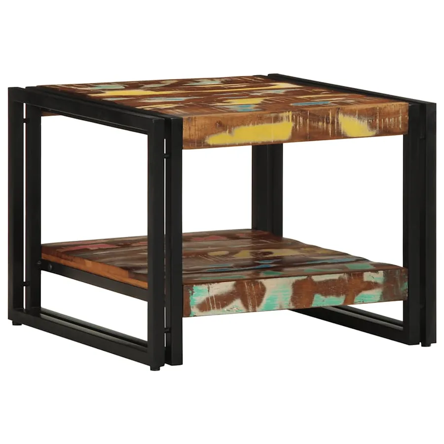 Table basse multicolore 50x50x38 cm bois de récupération massif - 3