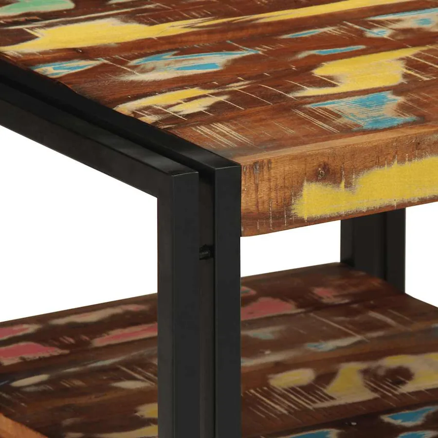 Table basse multicolore 50x50x38 cm bois de récupération massif - 6