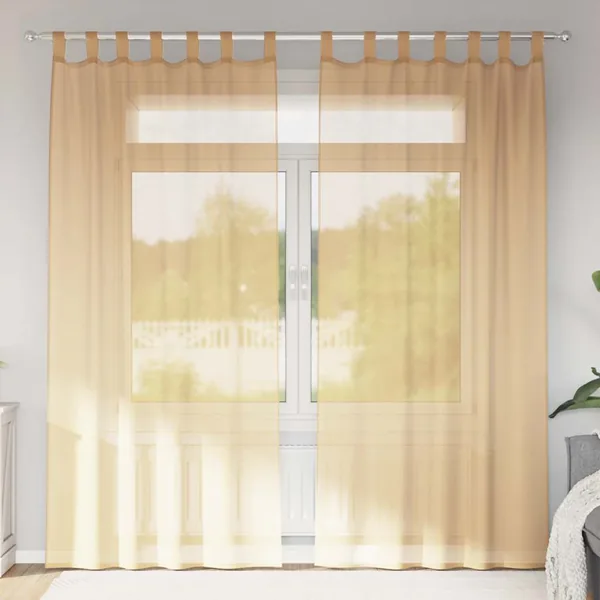Rideaux en voile avec boucles 2 pcs sable 140x245 cm
