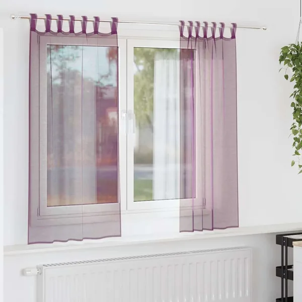 Rideaux en voile avec boucles 2 pcs violet 140x140 cm
