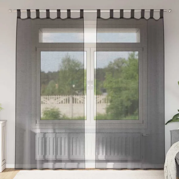 Rideaux en voile avec passants 2 pcs noir