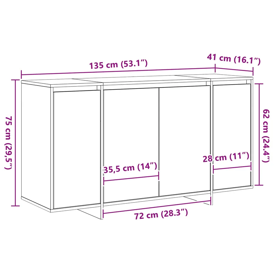 Buffet Chêne fumé 135 x 41 x 75 cm Bois d'ingénierie - 13
