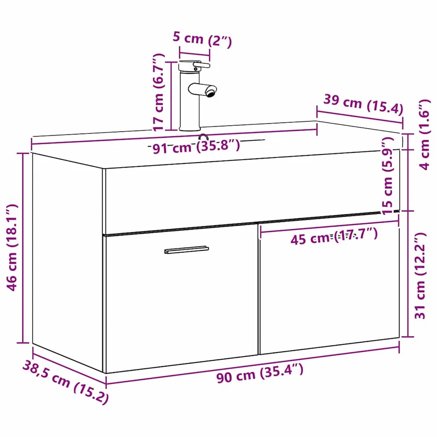 Cabinet de salle de bain Chêne noir 90 x 38,5 x 46 cm - 16