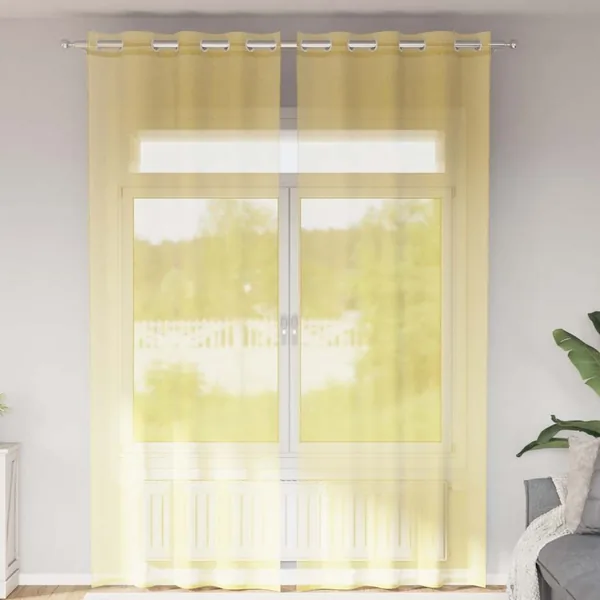 Rideaux en voile avec œillets 2 pcs jaune