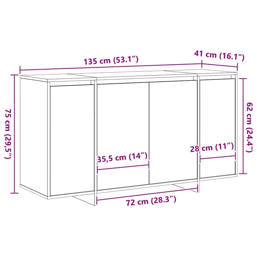 Buffet Blanc 135 x 41 x 75 cm Bois d'ingénierie - 12