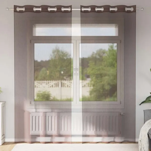 Rideaux en voile avec œillets 2 pcs marron 140x225 cm