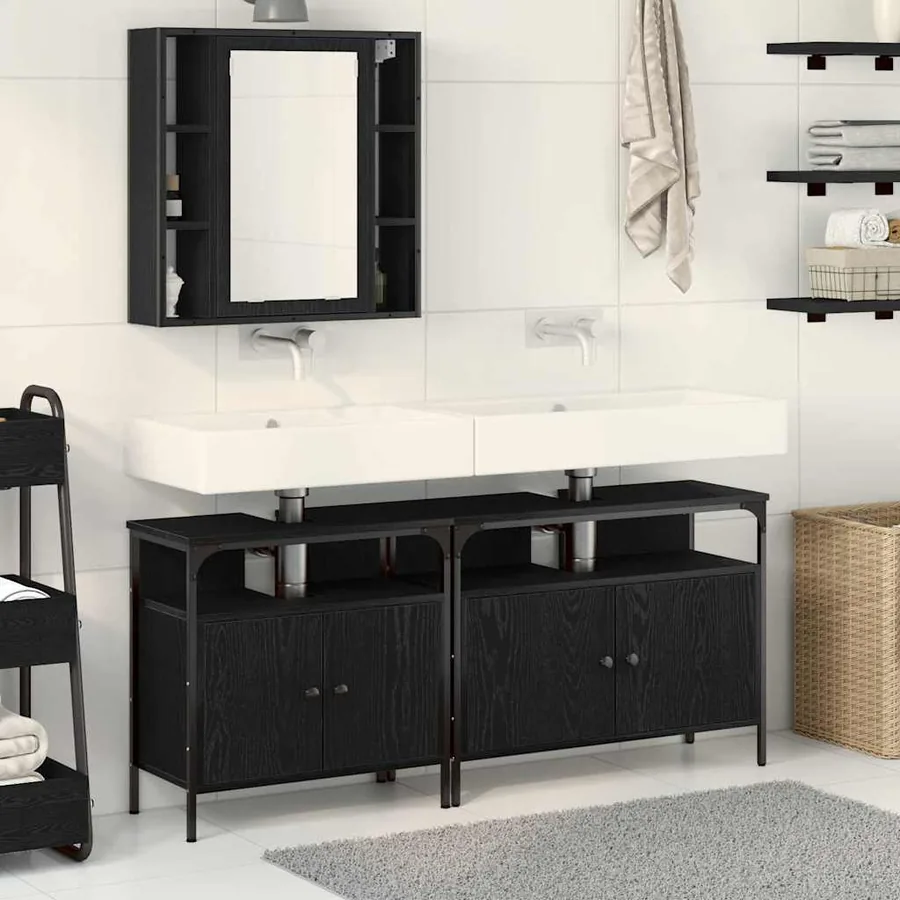Meubles de salle de bain 3 pcs Noir Bois d'ingénierie