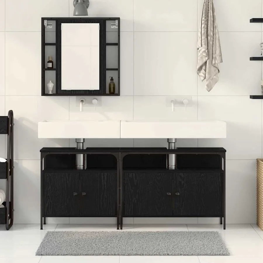 Meubles de salle de bain 3 pcs Noir Bois d'ingénierie - 4