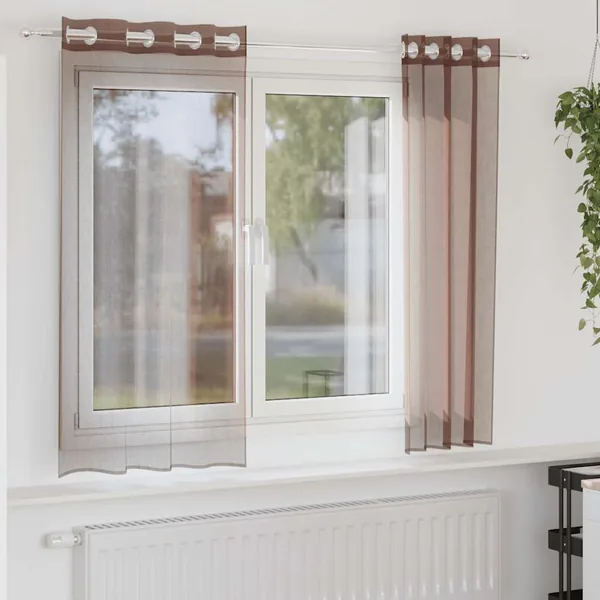 Rideaux en voile avec œillets 2 pcs marron 140x140 cm