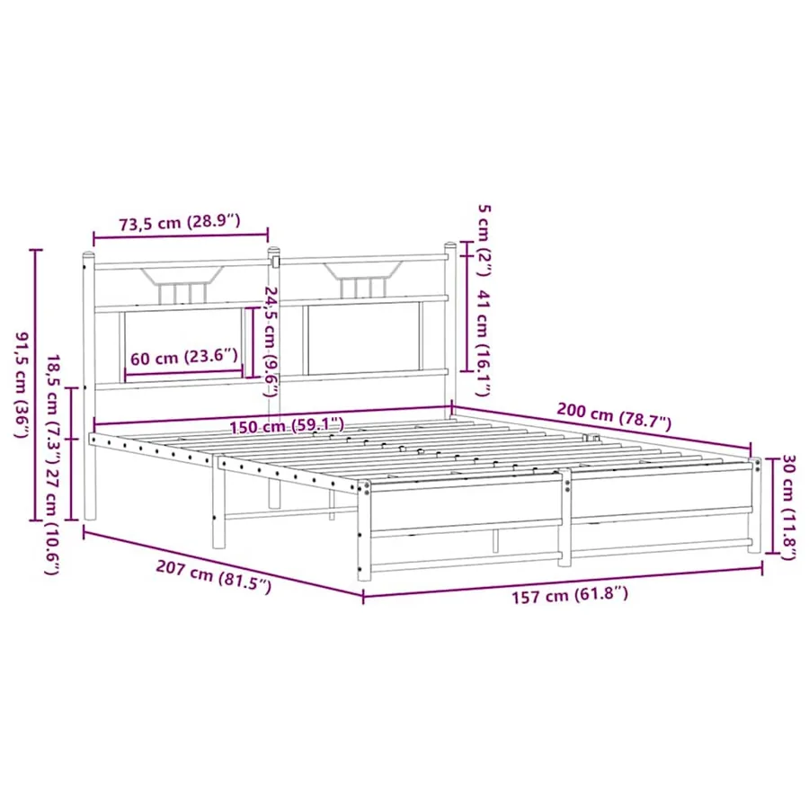 Cadre de lit sans matelas chêne fumé 150x200 cm bois ingénierie - 11