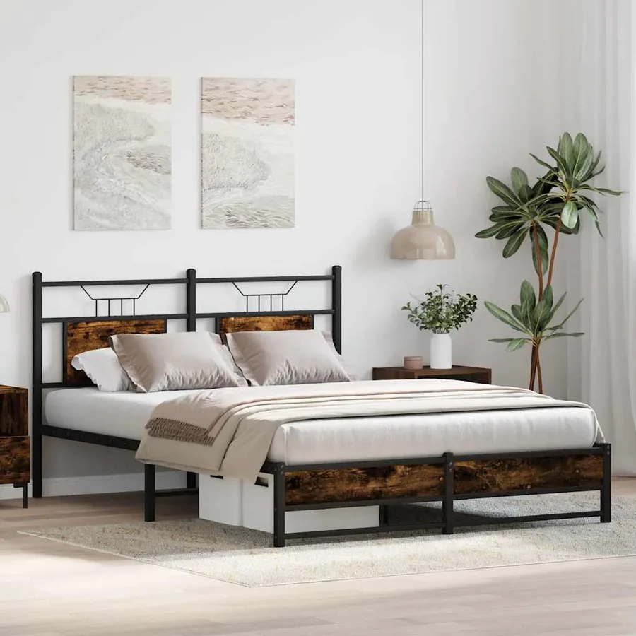 Cadre de lit sans matelas chêne fumé 150x200 cm bois ingénierie - 5