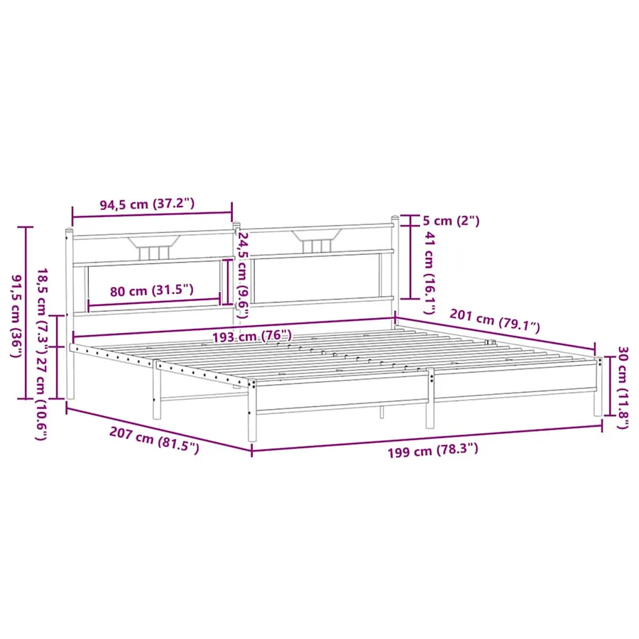 Cadre de lit sans matelas chêne sonoma 193x201 cm - 11