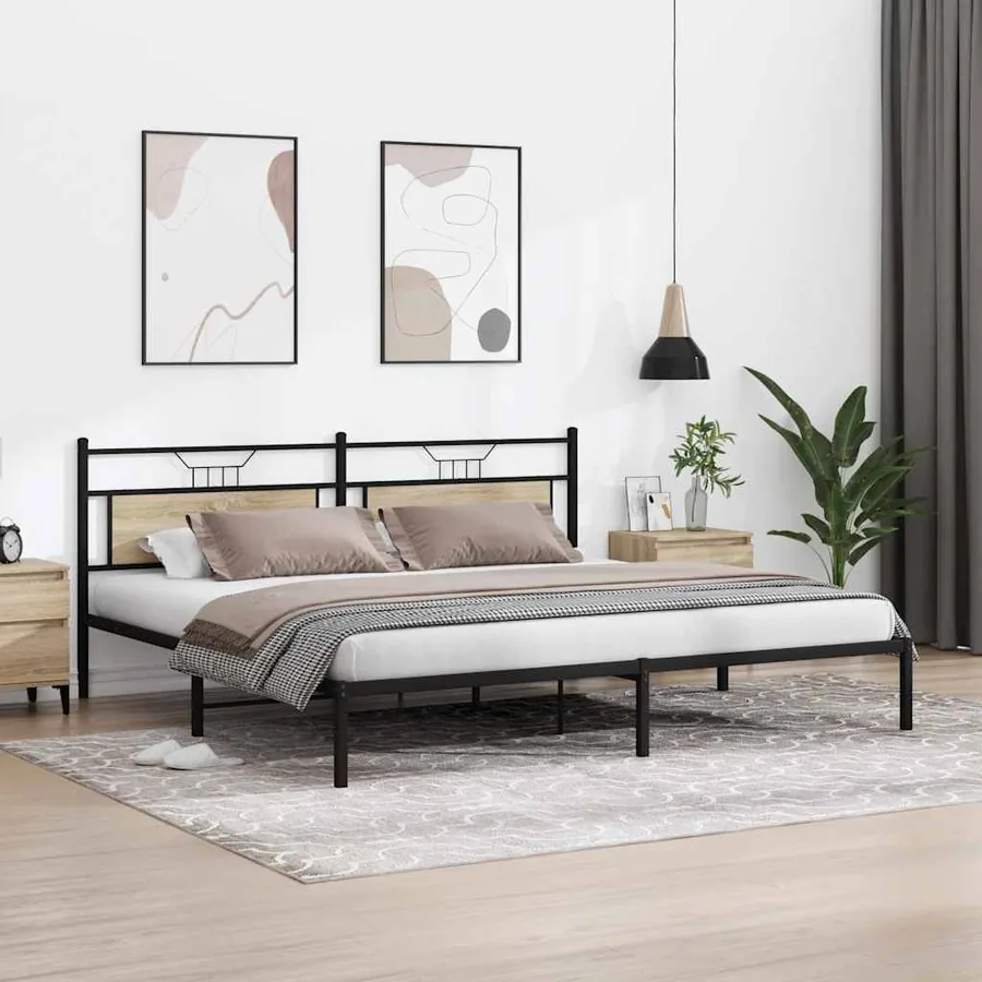 Cadre de lit sans matelas chêne sonoma 193x201 cm - 4