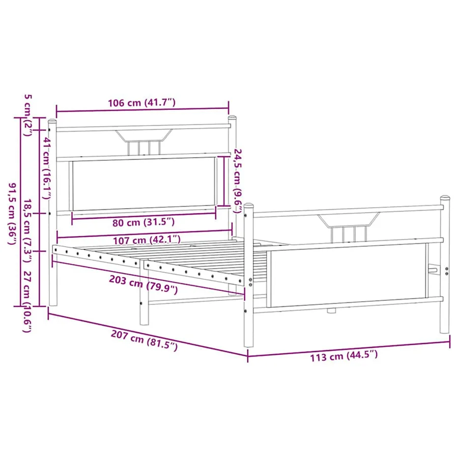 Cadre de lit sans matelas chêne marron 107x203 cm - 11