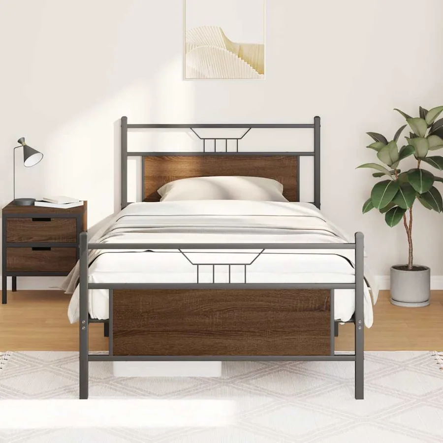 Cadre de lit sans matelas chêne marron 107x203 cm - 4